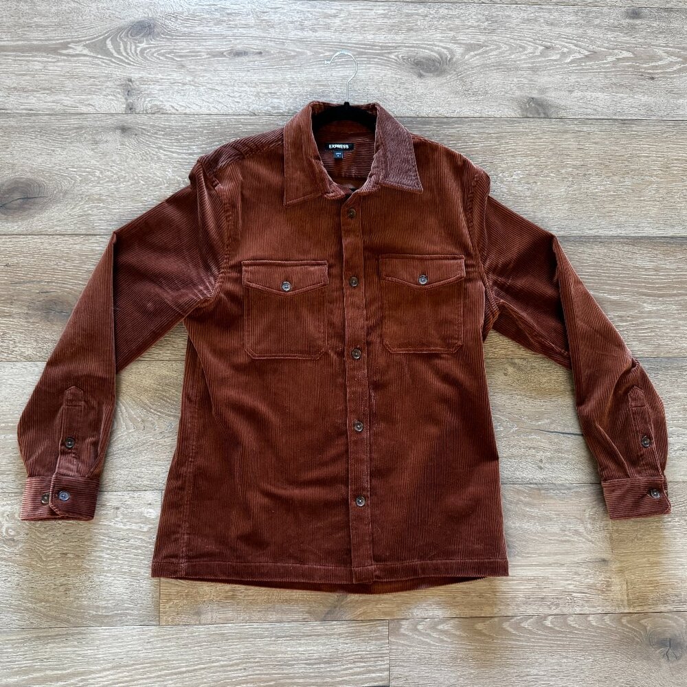 Express Men's Corduroy Double Button Pocket Overshirt Rust Brown M Medium $98